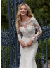 Boat Neck Beaded Ivory Lace Tulle V Back Gorgeous Wedding Dress